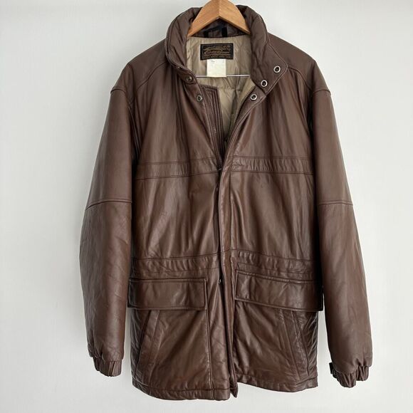 Vintage Eddie Bauer Leather Jacket Mens Medium Goose Down Insulated - Picture 1 of 16